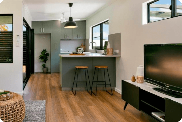 Fully furnished interior of residential portable building
